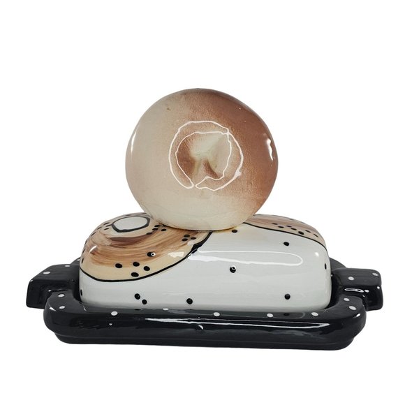 Bagel Shaped Butter Dish Studio Pottery Signed - Picture 1 of 8